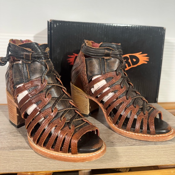 Freebird By Steven Women’s Wazee Leather Heeled Sandals Size 6 Cognac Booties - Picture 1 of 16